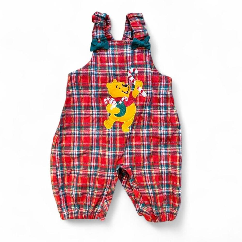 Vintage Winnie the Pooh Plaid Baby Romper Christmas 6/9M Disney Cartoon